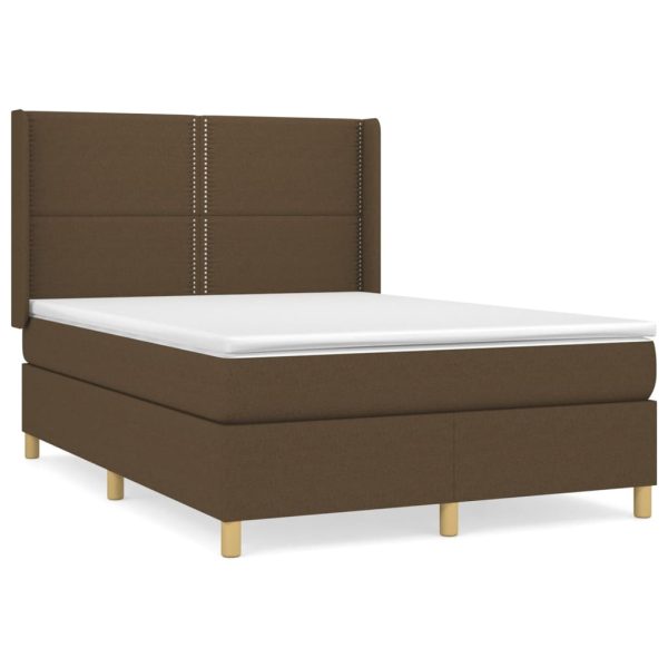 Pat continental cu saltea, maro închis, 140×200 cm, textil