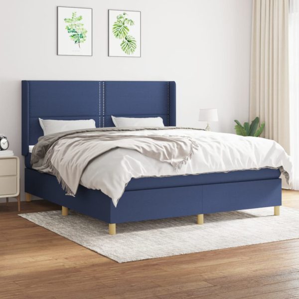 Pat box spring cu saltea, albastru, 180×200 cm, material textil