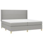 Pat box spring cu saltea, gri deschis, 200×200 cm, textil