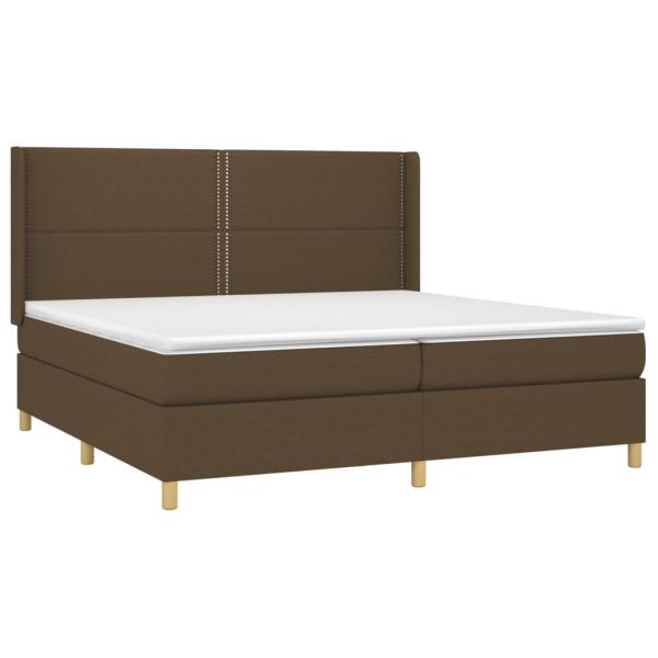 Pat box spring cu saltea, maro închis, 200×200 cm, textil
