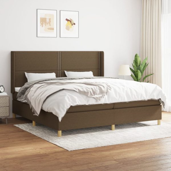 Pat box spring cu saltea, maro închis, 200×200 cm, textil