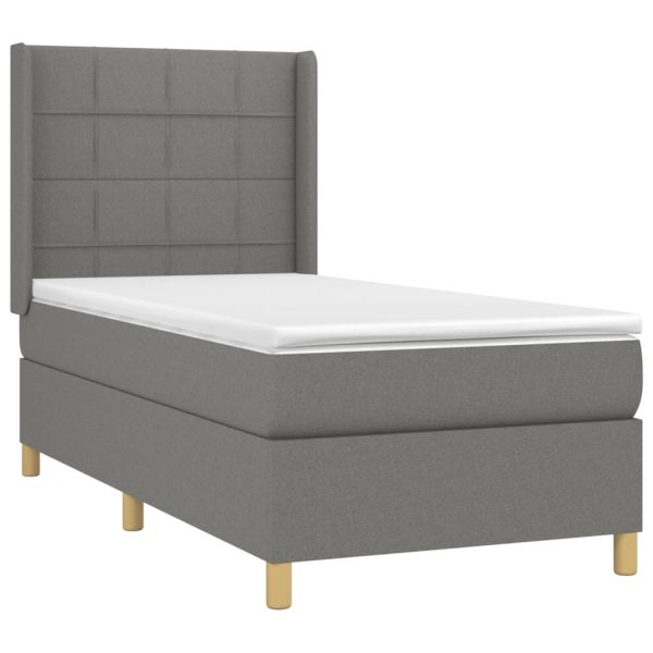 Pat box spring cu saltea, gri închis, 90×190 cm, textil