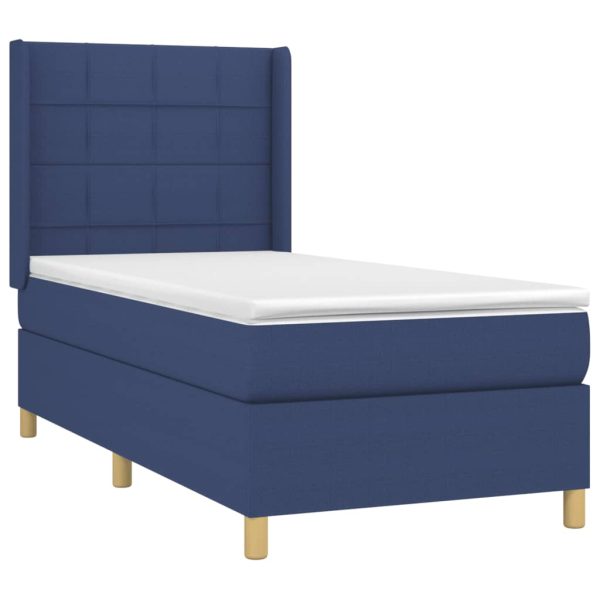 Pat box spring cu saltea, albastru, 100×200 cm, textil