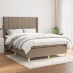 Pat box spring cu saltea, gri taupe, 140×200 cm, textil