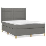 Pat box spring cu saltea, gri închis, 140×200 cm, textil