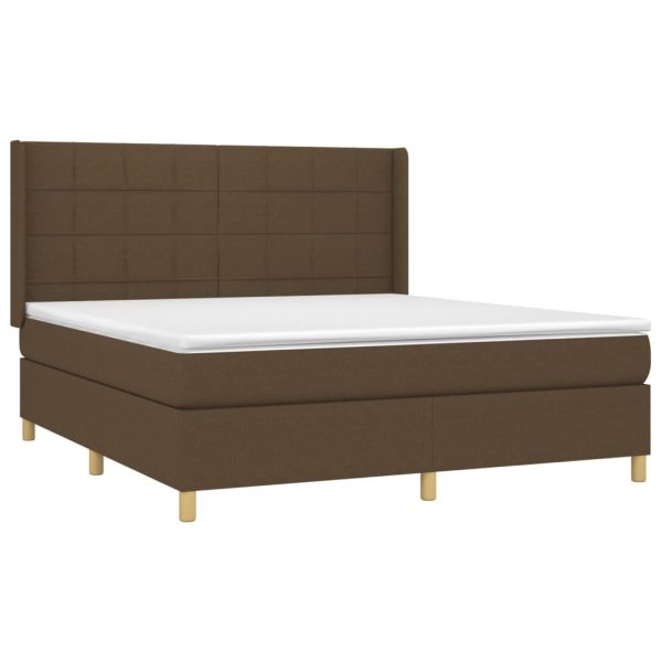 Pat box spring cu saltea, maro închis, 160×200 cm, textil
