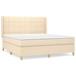 Pat box spring cu saltea, crem, 160×200 cm, material textil