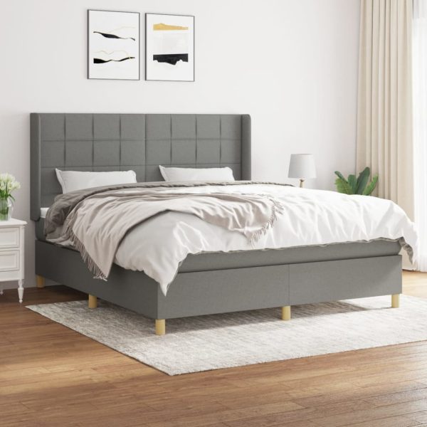Pat box spring cu saltea, gri închis, 180×200 cm, textil