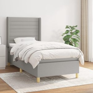Pat continental cu saltea, gri deschis, 80×200 cm, textil