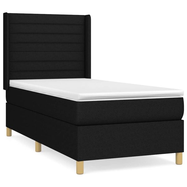 Pat box spring cu saltea, negru, 80×200 cm, textil