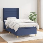Pat box spring cu saltea, albastru, 80×200 cm, textil