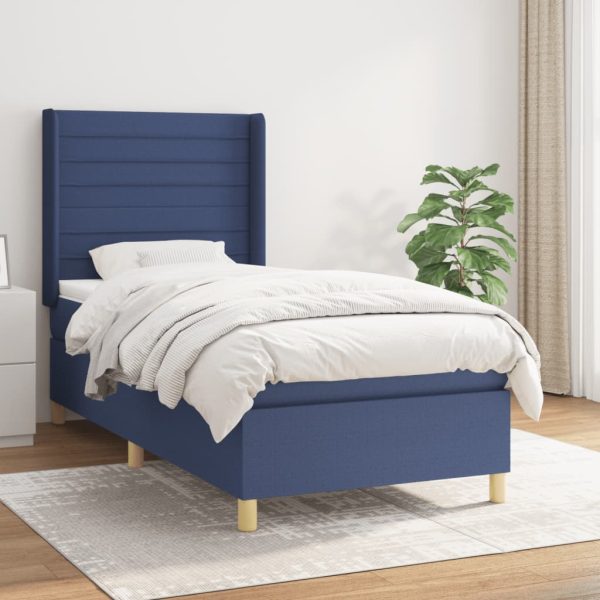 Pat box spring cu saltea, albastru, 80×200 cm, textil