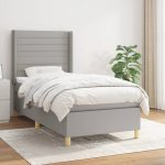Pat box spring cu saltea, gri deschis, 90×190 cm, textil