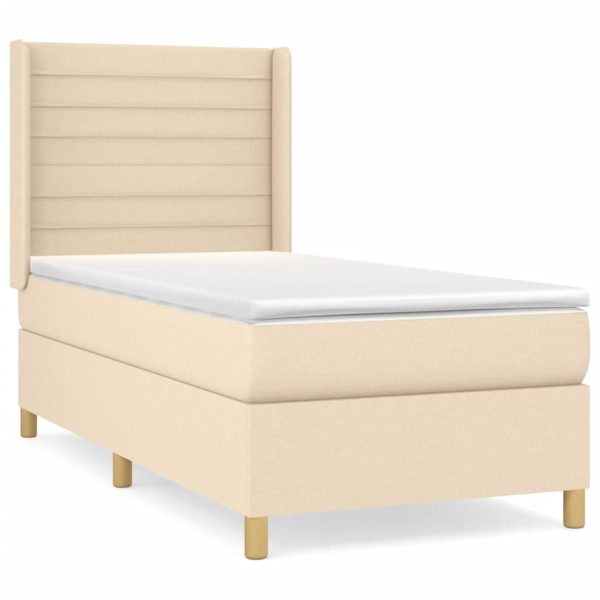 Pat box spring cu saltea, crem, 90×190 cm, textil