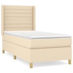 Pat box spring cu saltea, crem, 90×200 cm, textil