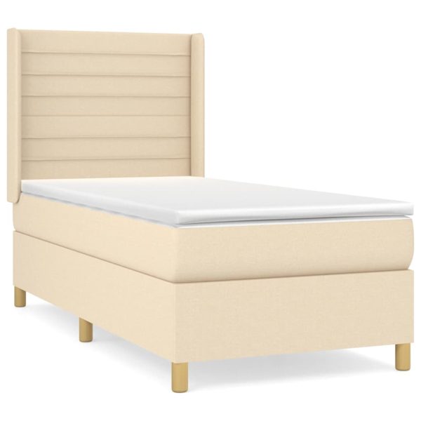 Pat box spring cu saltea, crem, 90×200 cm, textil