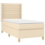 Pat box spring cu saltea, crem, 90×200 cm, textil