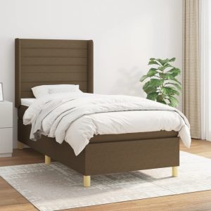 Pat box spring cu saltea, maro închis, 100×200 cm, textil