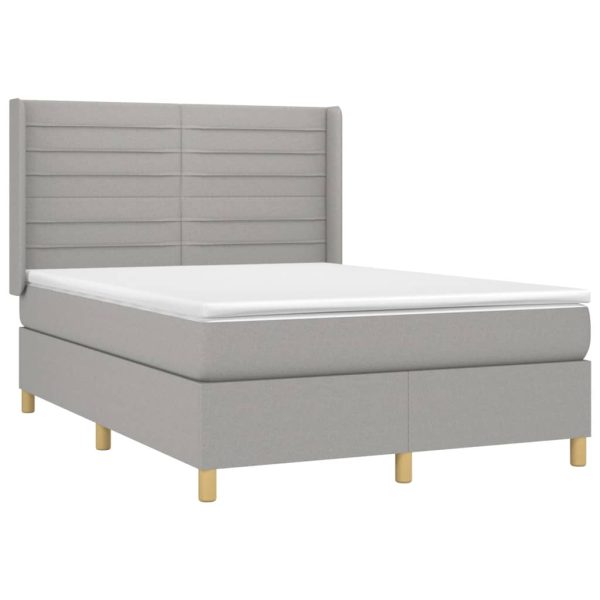 Pat box spring cu saltea, gri deschis, 140×190 cm, textil