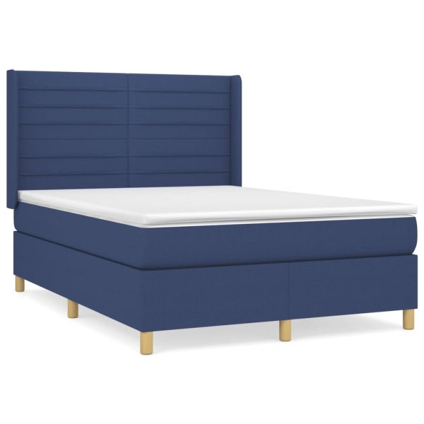 Pat box spring cu saltea, albastru, 140×200 cm, textil