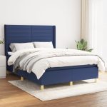 Pat box spring cu saltea, albastru, 140×200 cm, textil