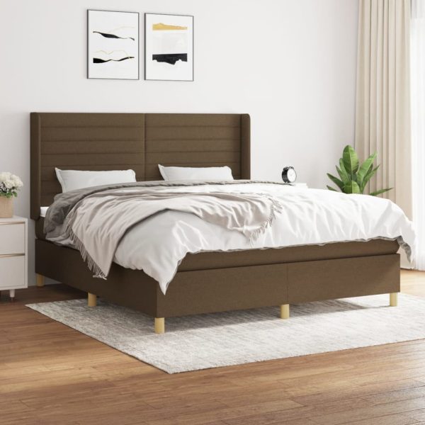 Pat box spring cu saltea, maro închis, 160×200 cm, textil