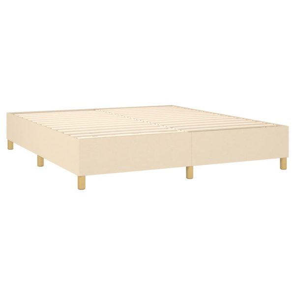 Pat box spring cu saltea, crem, 160×200 cm, material textil