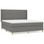 Pat box spring cu saltea, gri închis, 180×200 cm, textil
