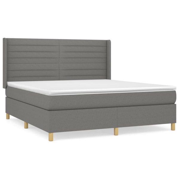 Pat box spring cu saltea, gri închis, 180×200 cm, textil