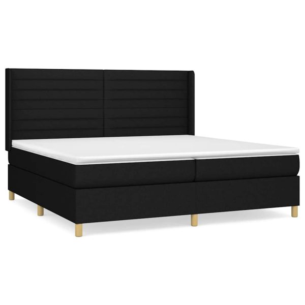 Pat box spring cu saltea, negru, 200×200 cm, textil