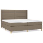 Pat box spring cu saltea, gri taupe, 200×200 cm, textil