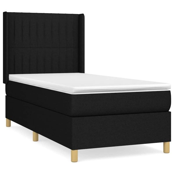 Pat box spring cu saltea, negru, 90×190 cm, textil