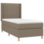 Pat box spring cu saltea, gri taupe, 90×190 cm, textil