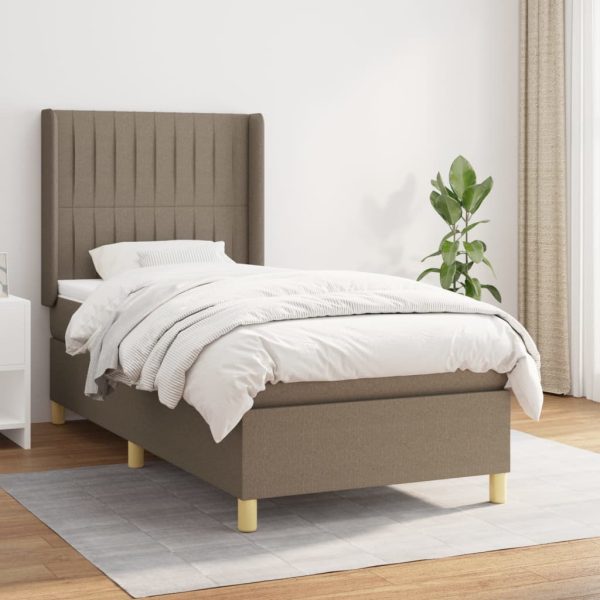 Pat box spring cu saltea, gri taupe, 90×190 cm, textil