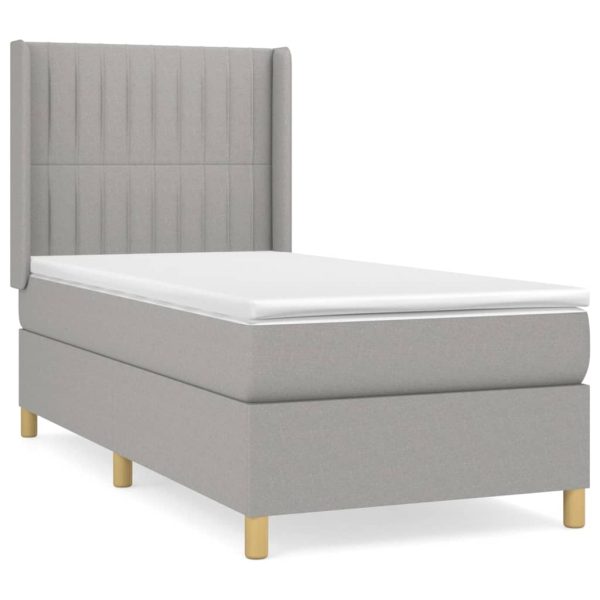 Pat box spring cu saltea, gri deschis, 100×200 cm, textil