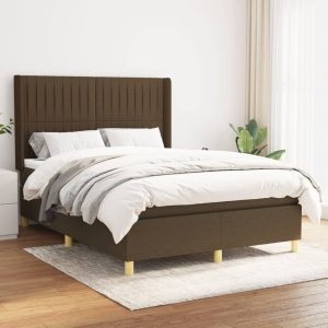 Pat box spring cu saltea, maro închis, 140×200 cm, textil