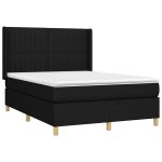 Pat box spring cu saltea, negru, 140×200 cm, textil