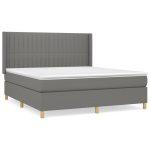 Pat continental cu saltea, gri închis, 160×200 cm, țesătură