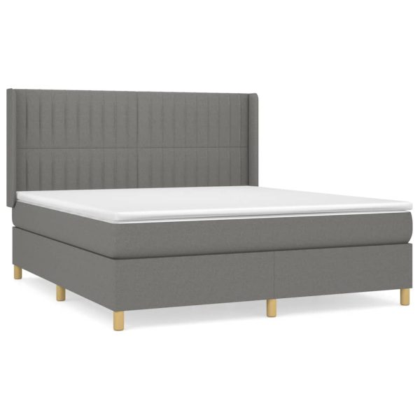 Pat continental cu saltea, gri închis, 160×200 cm, țesătură