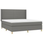 Pat continental cu saltea, gri închis, 160×200 cm, țesătură