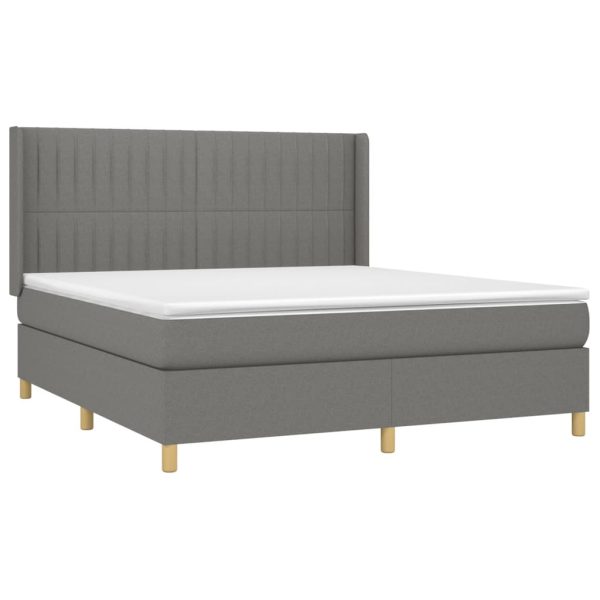 Pat continental cu saltea, gri închis, 160×200 cm, țesătură