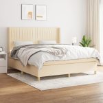 Pat continental cu saltea, crem, 180×200 cm, textil