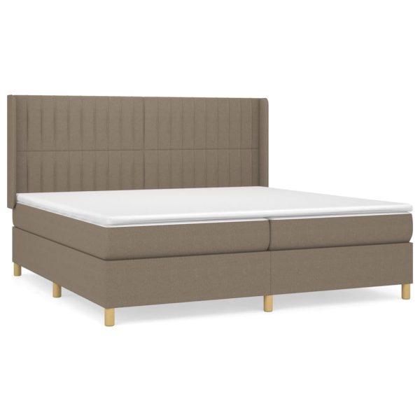 Pat box spring cu saltea, gri taupe, 200×200 cm, textil