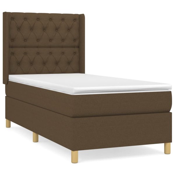Pat box spring cu saltea, maro închis, 80×200 cm, textil