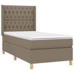 Pat box spring cu saltea, gri taupe, 90×200 cm, textil
