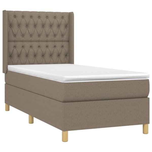 Pat box spring cu saltea, gri taupe, 90×200 cm, textil