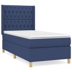 Pat box spring cu saltea, albastru, 90×200 cm, textil