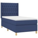 Pat box spring cu saltea, albastru, 90×200 cm, textil