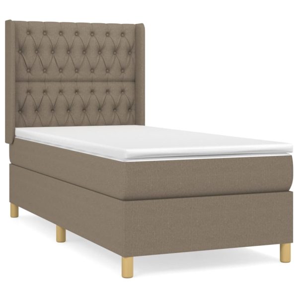 Pat box spring cu saltea, gri taupe, 100×200 cm, textil