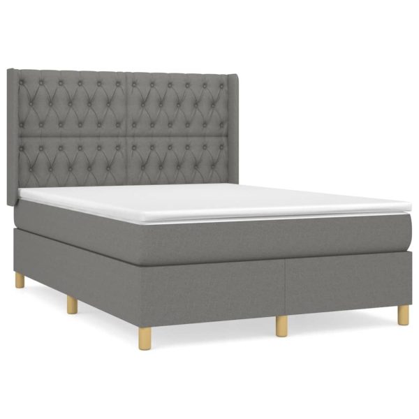Pat box spring cu saltea, gri închis, 140×190 cm, textil